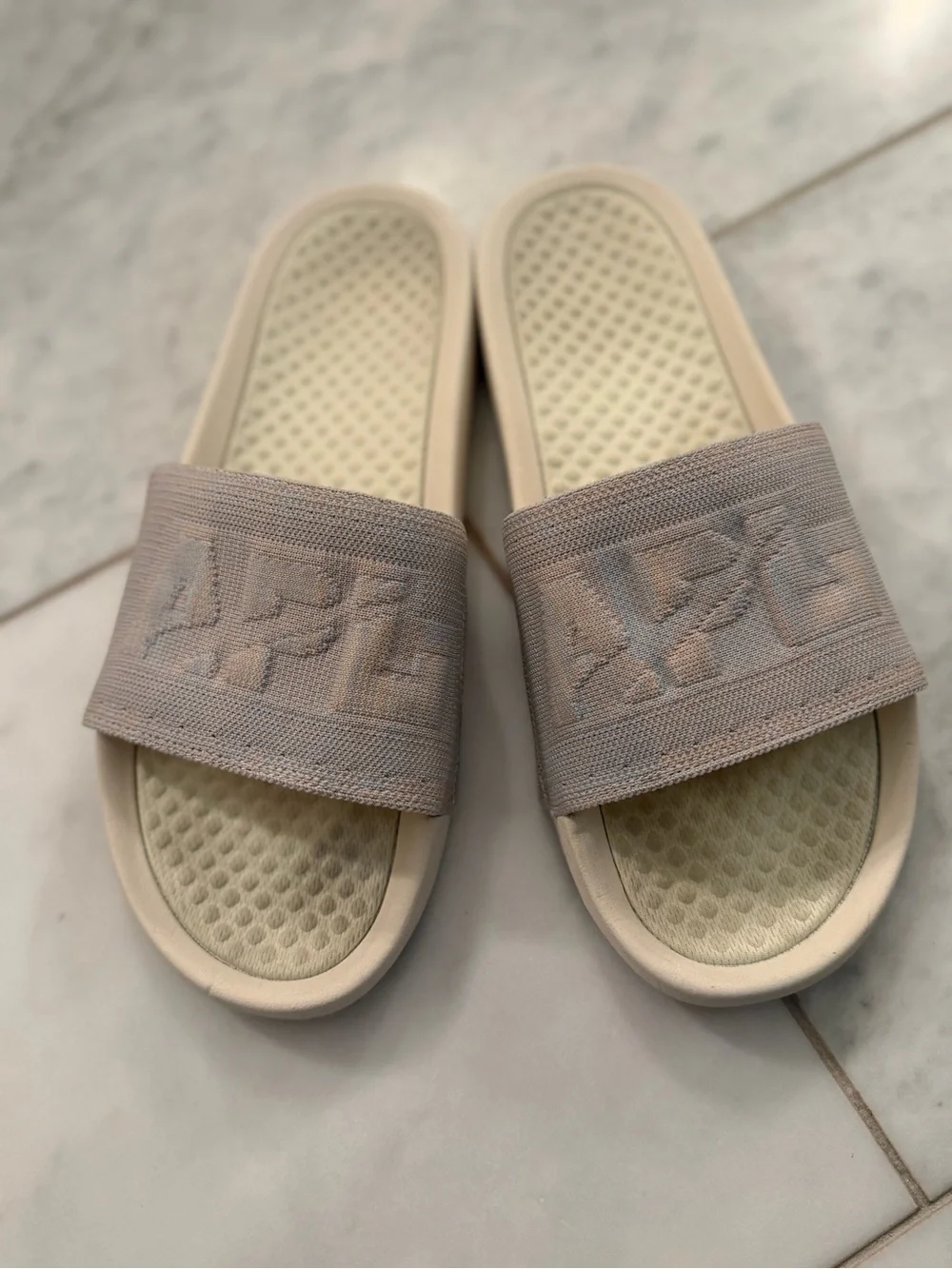 APL Grey & Beige Slide Sandals with Embossed Strap